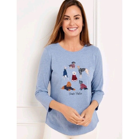 Talbots Tops - Nwt Talbots Dog Cotton T-shirt Blue Whimsical 3/4 Sleeve Casual Dog Lover Sz XL